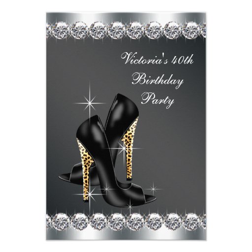 Womans Chic Black Birthday Party Invitations (front side)