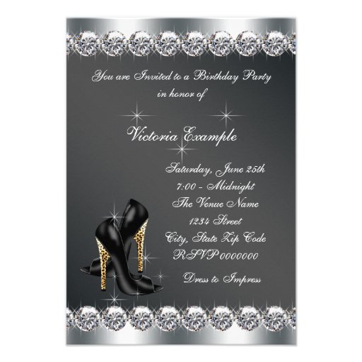Womans Chic Black Birthday Party Invitations