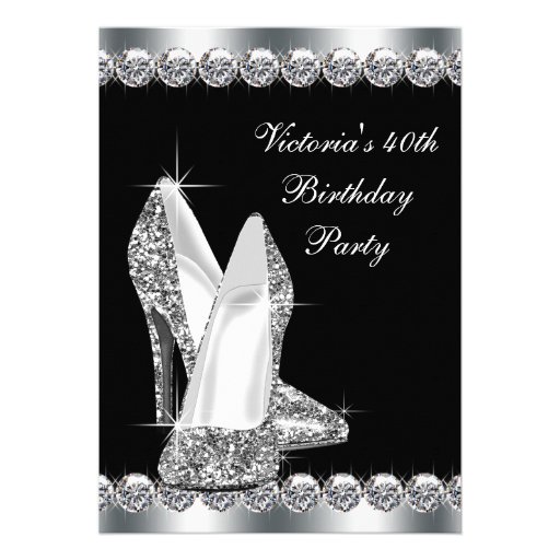 Womans Elegant Black 40th Birthday Party Cards