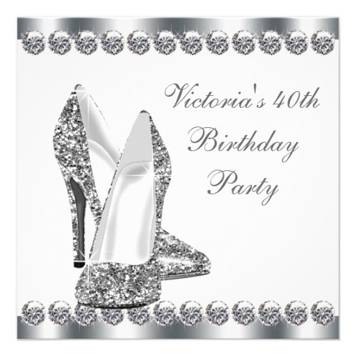 Womans Elegant Black 40th Birthday Party Personalized Announcements (front side)