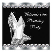 Womans Elegant Black 40th Birthday Party invitations