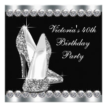 Womans Elegant Black 40th Birthday Party Invitations