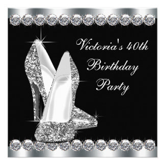 40th Birthday Party Invitations on Womans Elegant Black 40th Birthday Party Invitations