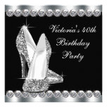 Womans Elegant Black 40th Birthday Party Invitations