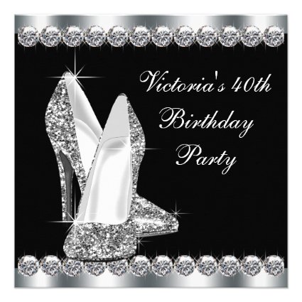 Womans Elegant Black 40th Birthday Party Invitations