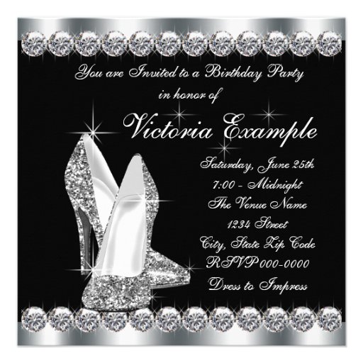 Womans Elegant Black 40th Birthday Party Invitations