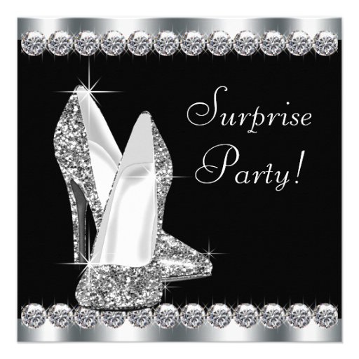 Womans Elegant Black Surprise Birthday Party Invites