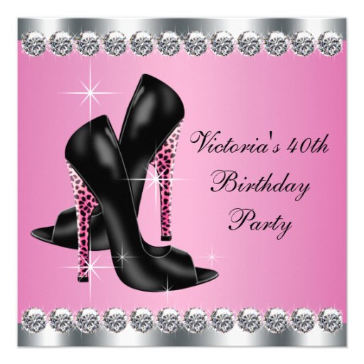 Womans Elegant Chic Pink Leopard Birthday Party Custom Announcement (front side)