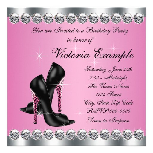 Womans Elegant Chic Pink Leopard Birthday Party Custom Announcement