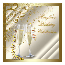 Womans Elegant Ivory Gold Birthday invitations