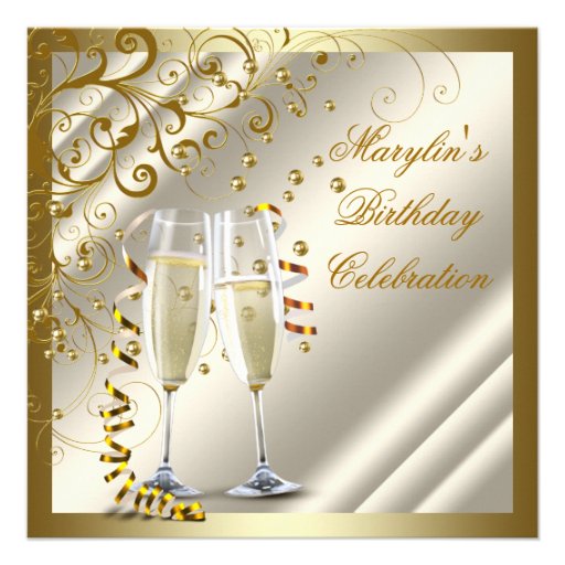 Womans Elegant Ivory Gold Birthday Announcement (front side)