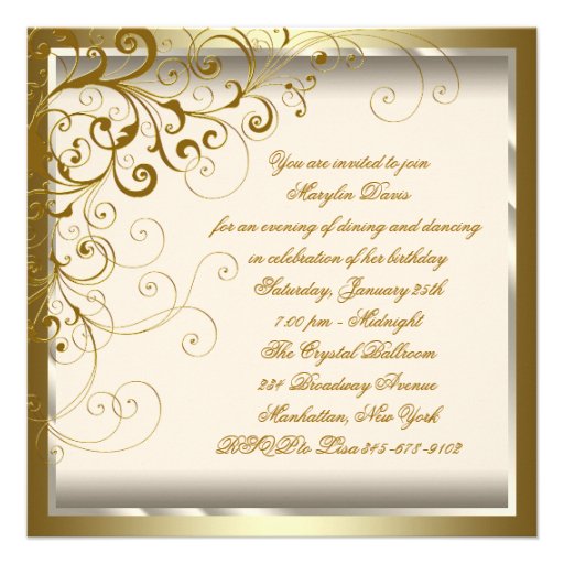 Womans Elegant Ivory Gold Birthday Announcement