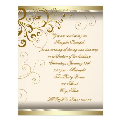Womans Elegant Ivory Gold Birthday Invite