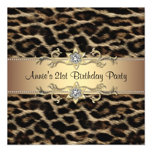 Womans Elegant Leopard 21st Birthday Party Invites