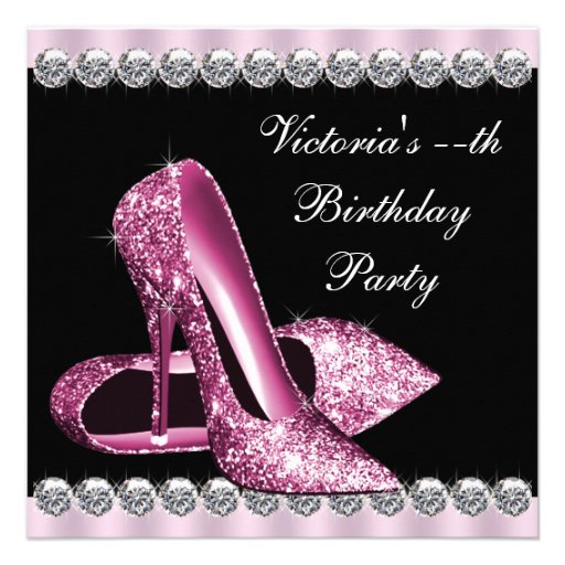 Womans Elegant Pink and Black Birthday Party Personalized Invite