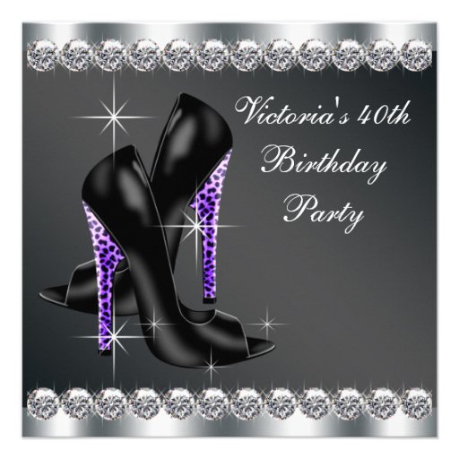 Womans Elegant Purple 40th Birthday Party Personalized Announcement (front side)