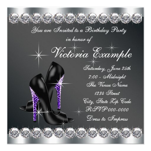 Womans Elegant Purple 40th Birthday Party Personalized Announcement