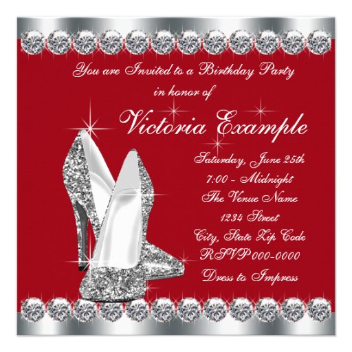 Womans Elegant Red 30th Birthday Party Announcements