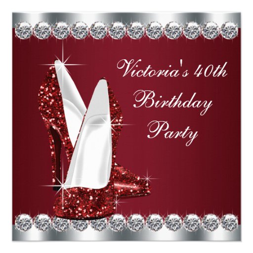 Womans Elegant Ruby Red 40th Birthday Party Personalized Invitation
