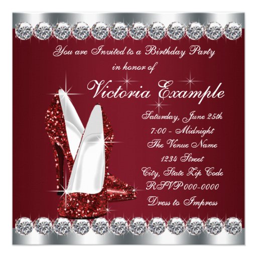 Womans Elegant Ruby Red 40th Birthday Party Personalized Invitation