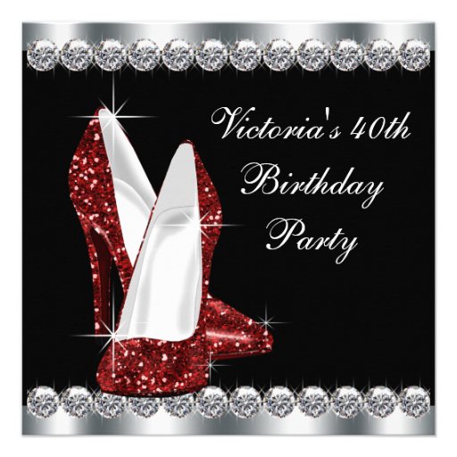 Womans Elegant Ruby Red 40th Birthday Party Custom Announcement