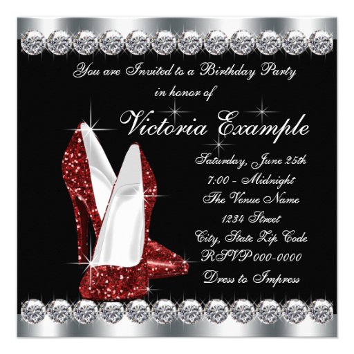 Womans Elegant Ruby Red 40th Birthday Party Custom Announcement