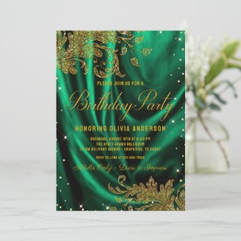 Womans Emerald Green Gold Birthday Party Invitation Zazzle