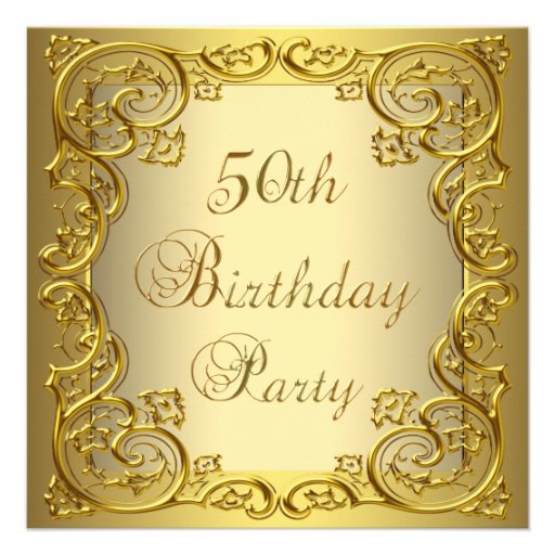 Womans Gold 50th Birthday Party Announcements