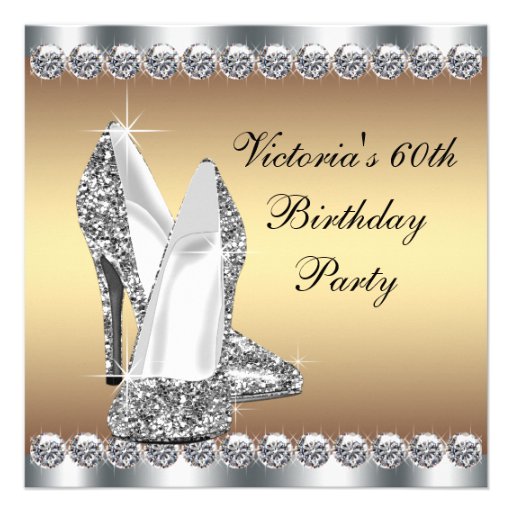Womans Gold 60th Birthday Party Announcement