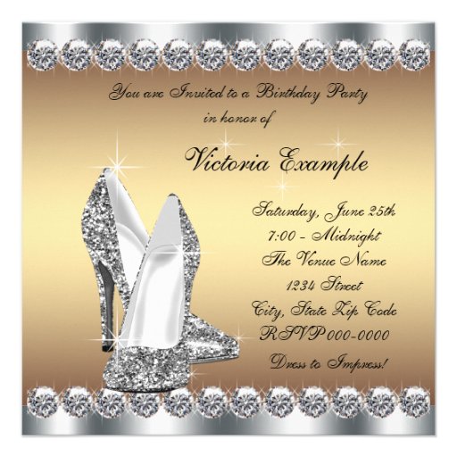 Womans Gold 60th Birthday Party Announcement