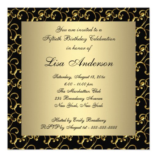 Womans Gold Black Pearl Classy 50th Birthday Party Invites