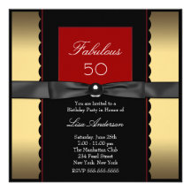 Womans Gold Black Red 50th Birthday Party Announcement