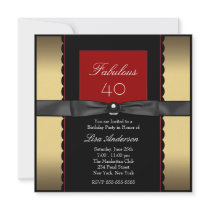 Womans Gold Black Red Classy 40th Birthday Party Custom Announcements
