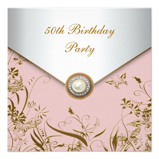 Womans Gold Butterfly 50th Birthday Party Custom Invite