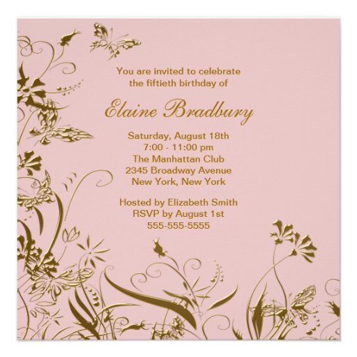 Womans Gold Butterfly 50th Birthday Party Custom Invite