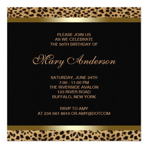 Womans Gold Leopard Zebra 50th Birthday Party Custom Invites