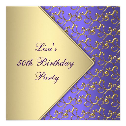 Womans Gold Purple 50th Birthday Party Custom Invite