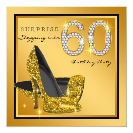Womans Gold Surprise 60th Birthday Party Card | Zazzle