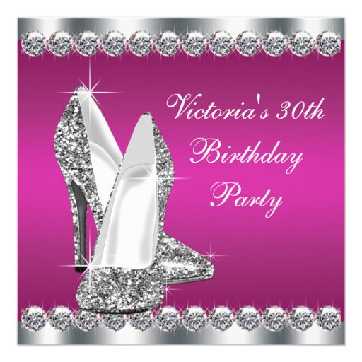 Womans Hot Pink 30th Birthday Party Personalized Invite (front side)