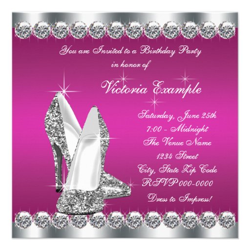 Womans Hot Pink 30th Birthday Party Personalized Invite
