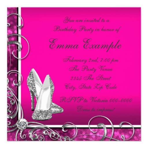 Womans Hot Pink 40th Birthday Party Invitations