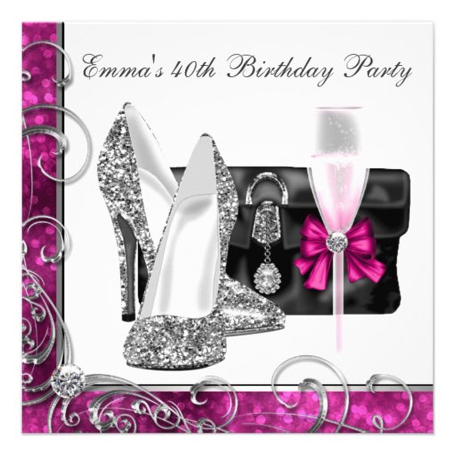 Womans Hot Pink 40th Birthday Party Invitations
