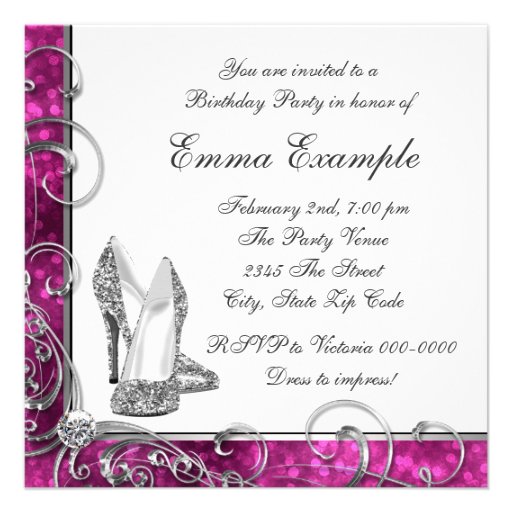 Womans Hot Pink 40th Birthday Party Invitations
