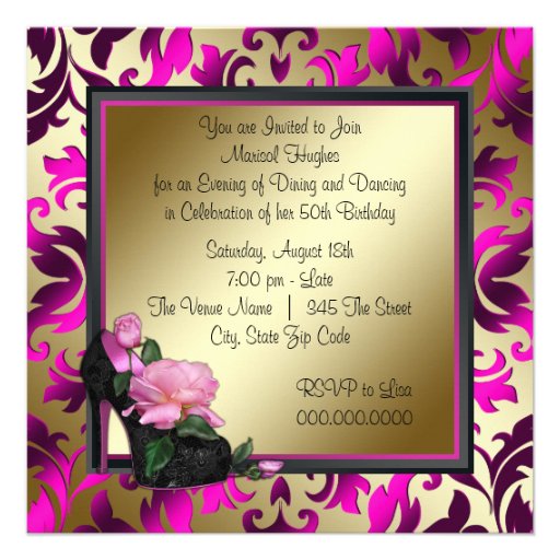 Womans Hot Pink 50th Birthday Party Announcements