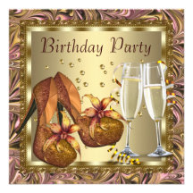 Womans Orange Pink Gold Birthday Party Personalized Invitations