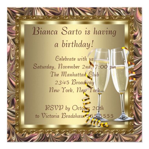 Womans Orange Pink Gold Birthday Party Personalized Invitations