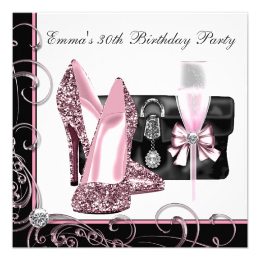 Womans Pink 30th Birthday Party Invitations