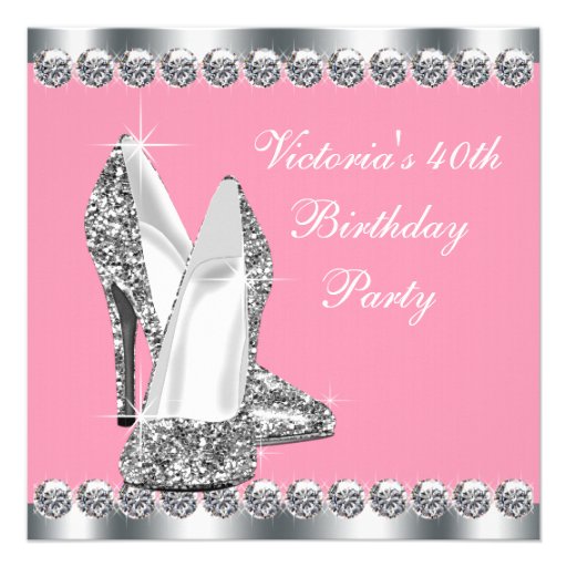 Womans Pink 40th Birthday Party Invitations