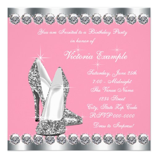 Womans Pink 40th Birthday Party Invitations