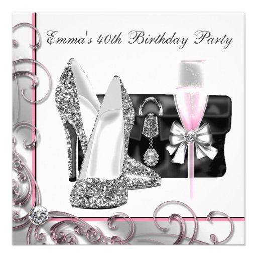 Womans Pink 40th Birthday Party Invitations